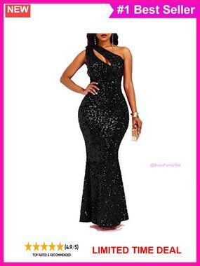 Sequins Sleeveless Oblique Collar Mermaid Maxi Dress Bodycon Party Dress